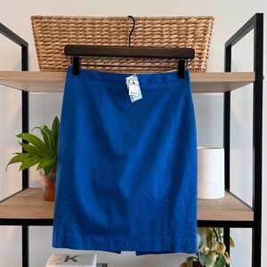 NWT Express Cotton Sateen Cobalt Blue Woven Natural Waist Pencil Skirt, 00